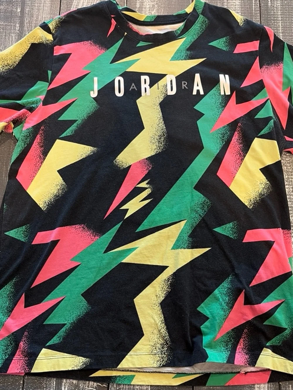 Jordan Black Tee with Yellow, Green & Pink Lightning Graphics